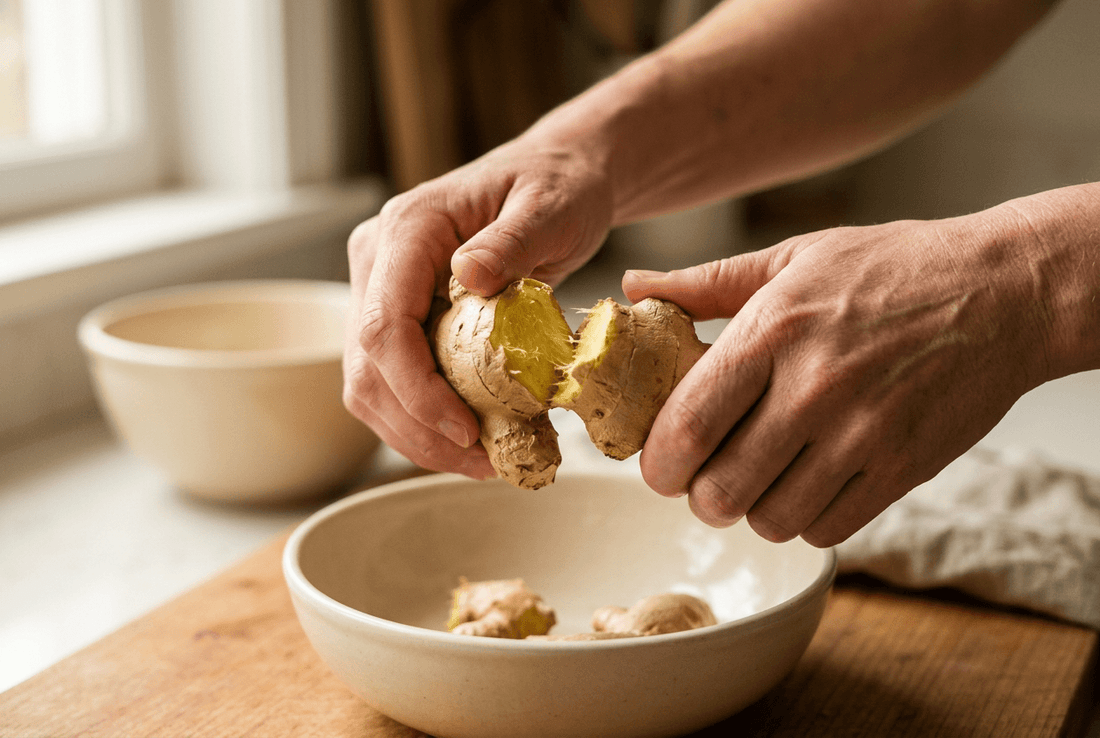 Fresh ginger root in a bowl.